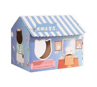 mophrati Portable Corrugated Cardboard Cat House with Scratching Pad for Training Toy Cats Nest Bed, Blue