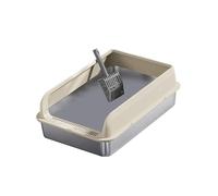 mophrati Premium Cat Litter Tray Semi Enclosed Stainless Steel High Sides Potty Access For Indoor Cats And Easily Out Waste. Pet Supplies For Small And Large Cats Indoor, Khaki, M