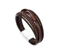 mophrati Punk Braided PU Leather Bracelet Stylish Gothic Ethnic Stackable for Men Rope Steel, Brown Silver Metal, Type 2