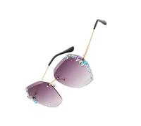 mophrati Round Face Sunglasses For Women - Comfortable To Wear Clear True Color Square Face PC Sun Glasses Rhinestone Frameless, Grey