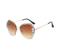 mophrati Round Face Sunglasses For Women - Comfortable To Wear Clear True Color Square Face PC Sun Glasses Rhinestone Frameless, Tawny