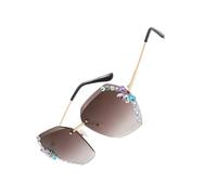 mophrati Round Face Sunglasses For Women - Comfortable To Wear Clear True Color Square Face PC Sun Glasses Rhinestone Frameless, Coffee