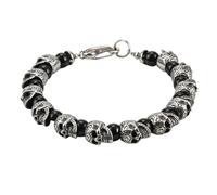 mophrati Skull Bracelets Skeleton Antique Natural Stone Plated Bangles with for Buckle Craft Hand Chain Fashion Accessory Jewelry, Steel+Black stone