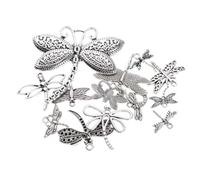 mophrati Stunning Set of 13 Tibetan Silver Dragonfly Charms Pendants for Jewelry Making Different Sizes 15-65mm