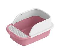 mophrati Stylish Semi-Enclosed Cat Litter Box Splashproof and Heightened, Pink, L
