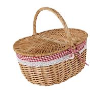 mophrati Stylish Sturdy Wicker Picnic Basket With Lining For Beach Campsite Picnics And Outdoor Events Sturdy Woven Picnic Basket With Washable Lining Bread Wicker With Lid Hamper, Red White, S