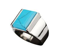 mophrati Titanium Steel Ring Rectangular Jewelry Fashionable Finger Stone Black Onyxes Trendy Lady Personality Luxury Trendy, Turquoise Steel
