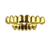 mophrati Top Bottom False Teeth Halloween Grills Punk Presents Copper Plated Gold Tooth Performance Party Ornament Festival, Gold