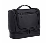 mophrati Vintage Colored Toiletry Bag Men's Personalized Women's Toiletry Capacity Travel PU Leather Separation, Boyfriend, Black