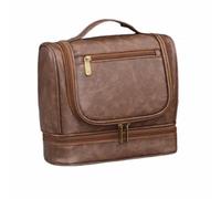 mophrati Vintage Colored Toiletry Bag Men's Personalized Women's Toiletry Capacity Travel PU Leather Separation, Boyfriend, Tawny