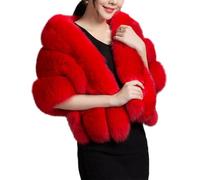 mophrati Women Faux Fur Shawl Premium Collar for Cheongsam Wedding Dress Stylish and Warm Women Winter Faux Fur Scarf, red