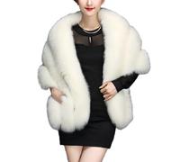 mophrati Women Faux Fur Shawl Premium Collar for Cheongsam Wedding Dress Stylish and Warm Women Winter Faux Fur Scarf, White