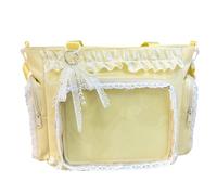 mophrati Y2K Vibes Spacious And Orderly Shoulder Bag Fashion Ribbon Itabag With Waterproof Nylon Transparent Dual Screen Lace Ruffle Nylon Pin Bag Y2k Sweet Shoulder, yellow