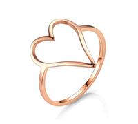 Moplusea Stainless Steel Simple Cute Love Hollow Heart Ring Classical Plain Stacking Band Statement Wedding Promise Ring For Women, Stainless Steel, No Gemstone