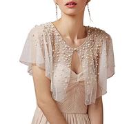 Mopmap Pearls Wedding Capes Shawl Wrap Shrug Bridal Evening Dress Jackets Flapper Bolero Cover Up for Party Formal, White, One Size