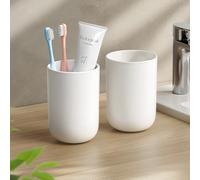 MOPMS Toothbrush Cup 13oz 380ml, Unbreakable Reusable Bathroom Tumbler 2Pcs, Non-Slip Plastic Bathroom Cup Toothbrush Holders for Bathroom White
