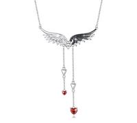 MOPOPOK Angel Wing Necklace for Women Demons Angel Wings Pendant Cubic Zirconia Heart Gothic Jewelry Birthday Christmas Gift for Women Mother Wife