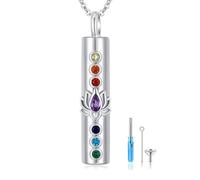 MOPOPOK Lotus Urns Necklace for Ashes S925 Sterling Silver Yoga Lotus Bar Urns Necklace Cylindrical Urn Necklace Chakra Protecting Cremation Keepsake Jewelry for Women, 1.8*0.26 inch, Sterling Silver,