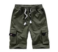 MOPPRO Mens Casual Cargo Shorts Multi-Pocket 10” Slim Fit Drawstring Elastic Waist Chino Shorts Workout Combat Cotton Twill Shorts Army Green