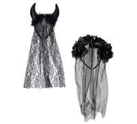 MOPZIJA 2pcs Halloween Headbands, Halloween Veil, Halloween Headband with Black Veil, Gothic Style Flower Garland, Day of the Dead Veil, Roses, Masquerade Party Accessories