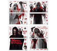 MOPZIJA 4pcs Halloween Window Stickers, Halloween Decoration Sticker, Door Sticker Bloody Windows, Scary Stickers, Bloody Hands Footprints Zombie Silhouettes Stickers