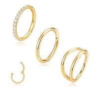 MOQIKAKA 14G 16G 18G 3PCS Surgical Steel Nose Septum Rings Hoops Set- Stainless Steel Segment Nose Rings Hoop Helix Cartilage Clicker Daith Tragus Sleeper Hoop Earrings for Women Men 6mm 8mm 10mm 12mm