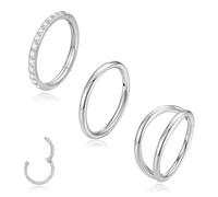 MOQIKAKA 14G 16G 18G 3PCS Surgical Steel Nose Septum Rings Hoops Set- Stainless Steel Segment Nose Rings Hoop Helix Cartilage Clicker Daith Tragus Sleeper Hoop Earrings for Women Men 6mm 8mm 10mm 12mm