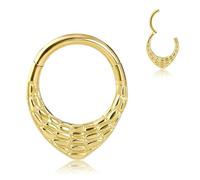 MOQIKAKA 16g 8mm Surgical Steel Teardrop Nose Septum Rings Gold, Nose Lips Helix Cartilage Clicker Hoop Earrings Daith Piercing Rings for Women Men