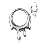 MOQIKAKA 16G Surgical Steel Nose Rings Hoops: Water Drop Septum Rings Hoops, Hinged Segment Nose Lips Helix Cartilage Clicker Hoop Earrings,Rook Daith Tragus Piercing Rings for Women Men 8mm, 16g 8mm,