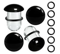 MOQIKAKA 2Pairs 14G-00g Pyrex Glass Dead Stretching Kit Ear Gauges, Single Flare Glass Stretching Plugs with O-Rings, 0.5mm Increment Ear Stretching Kit, Glass Ear Tunnels Gauges for Women Men, 7.5 mm