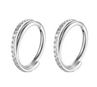 MOQIKAKA 2PCS 16g 6mm to 8mm Cross Double Hoop Nose Rings Gold Plated - Surgical Steel Cartilage Clicker Helix Conch Piercing Earrings with Cubic Zirconia for Women Men, 16g 8mm, Stainless Steel, no