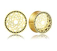 MOQIKAKA 2PCS Geometric Floral Gauges Plugs Tunnels for Ear, Hypoallergenic 316 Stainless Steel Plugs Tunels Gauuges for Stretched Ears 8mm-25mm (0G-1") Body Piercing Jewelry for Women Men, 00G (10mm