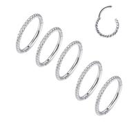MOQIKAKA16G 18G 20G Surgical Steel Nose Septum Rings Hoops - Stainless Steel Hinged Clicker Segment Nose Rings Hoop Helix Cartilage Daith Tragus Sleeper Earrings, Ear Plugs Tunnels Gauges, 16g 12mm