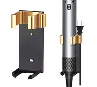 Moqing Wall Mount Holder for Dyson Airwrap Styler Hair Curling Iron Barrels, Metal Organizor Storage Rack Suitable for Various Curly Hair Sticks,Aluminum (Black&Golden)