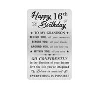 MOQIYXL Grandson 16th Birthday Card, Happy 16th Birthday Grandson Gifts Ideas, Small Engraved Wallet Card