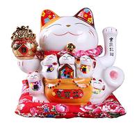 Moqqeu 7Inch Ceramic Beckoning Cat Maneki Ornament Feng Shui Decoration Swing,A