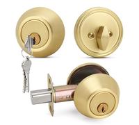 Moquin Brushed Gold Round Design Single Cylinder Deadbolt with Key, Satin Brass Modern Keyed Dead Bolt for Exterior Front/Entrance Doors and Office Doors