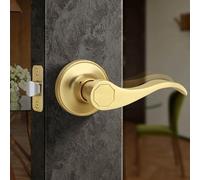 Moquin Brushed Gold Wave Design Passage Door Lever Without Keys and Lock, Reversible Door Handle for Right/Left Side Closet/Hallway Door Lock in Satin Brass Finish