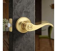 Moquin Brushed Gold Wave Design Privacy Door Lever Without Keys, Reversible Door Handle for Right/Left Side Bathroom/Bedroom Door Lock in Satin Brass Finish