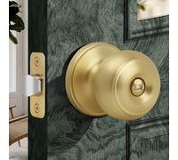 Moquin Flat Ball Privacy Brushed Gold Door Knob No Key, Round Interior Door Knob in Satin Brass Finish, Keyless Doorknob Lock for Bedroom Bathroom