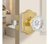 Moquin Privacy Glass Door Knob with Lock, Keyless Vintage Crystal Doorknob with Privacy Button, Satin Brass Interior Crystal Door Knob for Bathroom/Bedroom