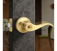 Moquin Wave Design Keyed Entry Door Lever with Lock, Reversible Door Handle for Right/Left Side Front/Entrance Door Lock in Satin Brass Finish
