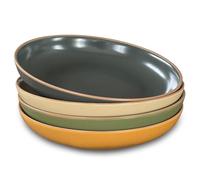 Mora Ceramic Artisan Matte Large Pasta Bowls 30oz, Set of 4 - Serving, Salad, Dinner, etc Kitchen Plate/Wide Bowl - Microwave, Oven, Dishwasher Safe - Modern Porcelain Stoneware Dishes, Safari Colors