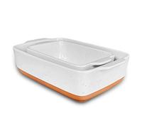 Mora Ceramic Baking Dish with Handles For Casserole, Banana Bread, Brownies, Broiling, Roasting, and Baking. 8"x8" and 8"x4" Pans - Porcelain Serving Bakeware from Oven to Table. Freezer Safe - White