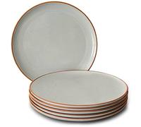 Mora Ceramic Dinner Plates Set of 6, 10 inch Dish Set - Microwave, Oven, and Dishwasher Safe, Scratch Resistant, Modern Rustic Dinnerware- Kitchen Porcelain Serving Dishes - Earl Grey