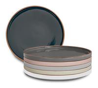 Mora Ceramic Flat Dinner Plates Set of 6, 10.5 in High Edge Dish Set - Microwave, Oven, and Dishwasher Safe, Scratch Resistant, Modern Dinnerware- Kitchen Porcelain Serving Dishes - Assorted Neutrals