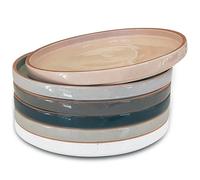 MORA Ceramic Flat Plates Set of 6-8 in - The Dessert, Salad, Appetizer, Small Lunch, etc Plate. Microwave, Oven, and Dishwasher Safe, Scratch Resistant. Kitchen Porcelain Dish - Neutrals