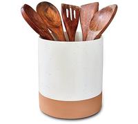 Mora Ceramic Kitchen Utensil Holder - Wooden Spoon & Spatula Crock for Countertop, Modern Farmhouse Home Decor, Extra Large 7.3" Cooking Organizer for Stove Top and Counter - Heavy & Sturdy - Vanilla