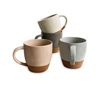 Mora Ceramic Large Latte Mug Set of 4, 16oz - Microwavable, Porcelain Coffee Cups With Big Handle - Modern, Boho, Unique Style For Any Kitchen. Microwave Safe Stoneware - Assorted Neutrals