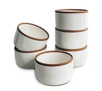 Mora Ceramic Ramekins - 4oz, Set of 6 - Small Oven Safe Baking Dishes/Cups - For Personal Pudding, Creme Brulee, Souffle, Serving Dip, Custard, Ice Cream - Single Mini Bowls - Vanilla White